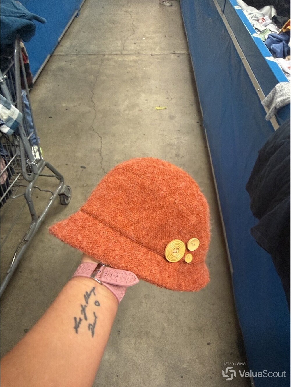 Orange Wool Cloche Hat with Three Decorative Buttons